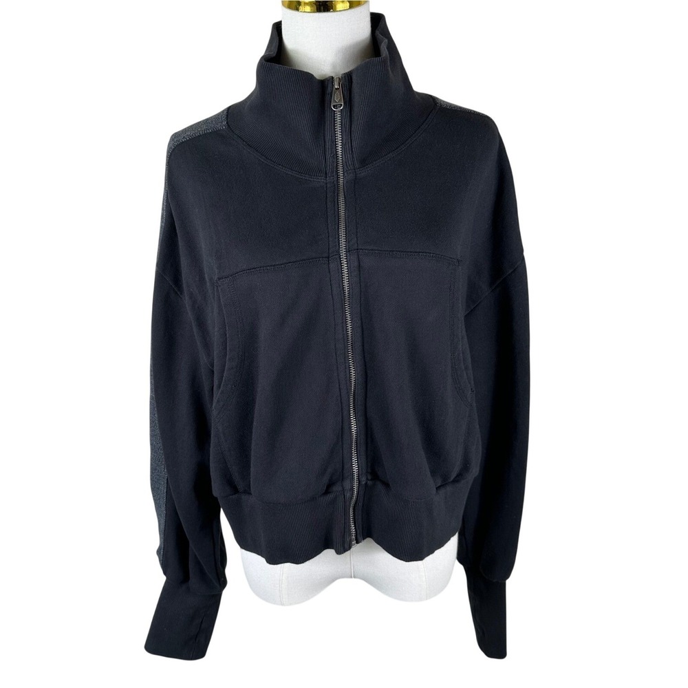 Free People FP Movement Jacket Women S Black Contrast Zip High Neck Gorpcore
